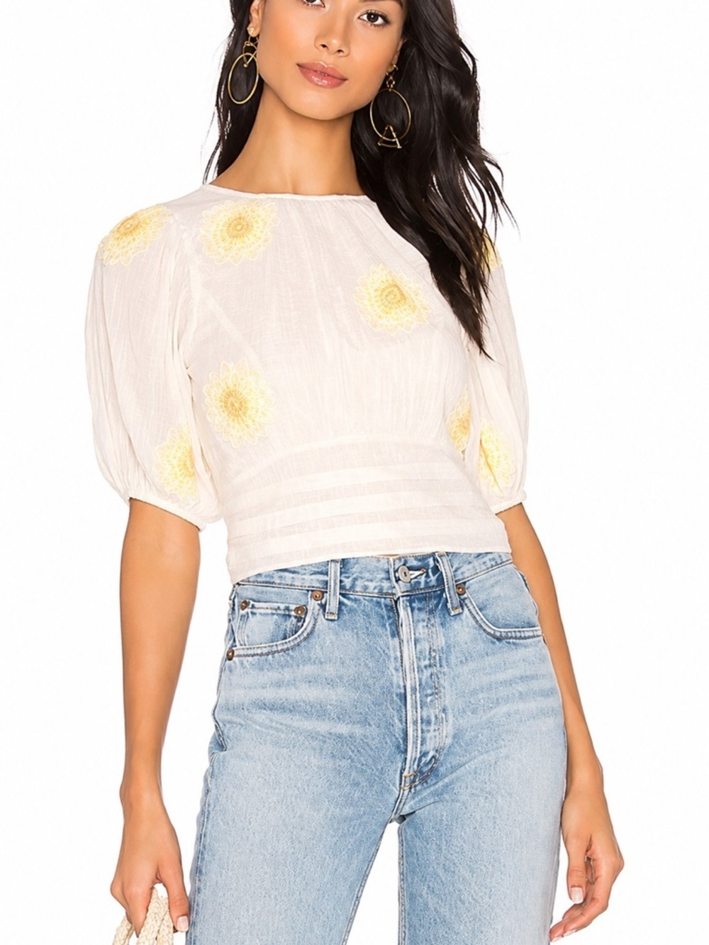 Free People My Girl Sunflower Embroidered Blouse in Ivory